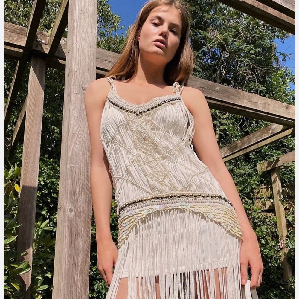 PERFECT bridal outfit. Free people IXIAH Sydney Sombre macrame mini dress